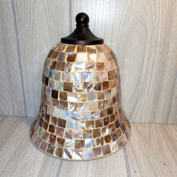 Vtg Mother Of Pearl Glass Mosaic Shell Half Bell-Shaped Lampshade - Picture 1 of 7
